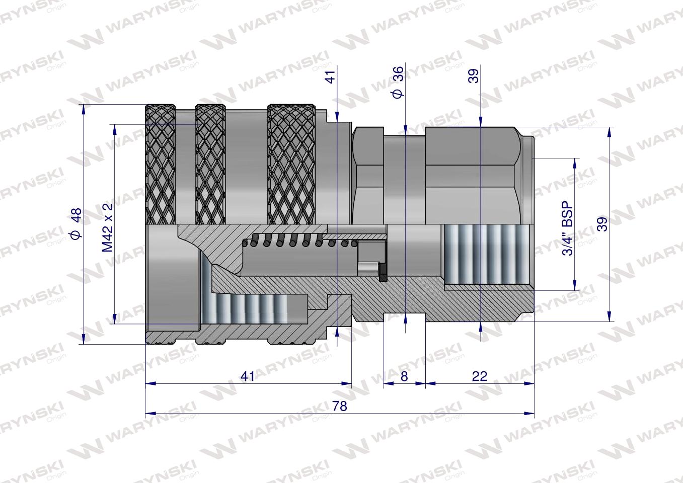 Szybkozłącze hydrauliczne skręcane wtyczka G3/4"BSP gwint wewnętrzny 250bar Waryński