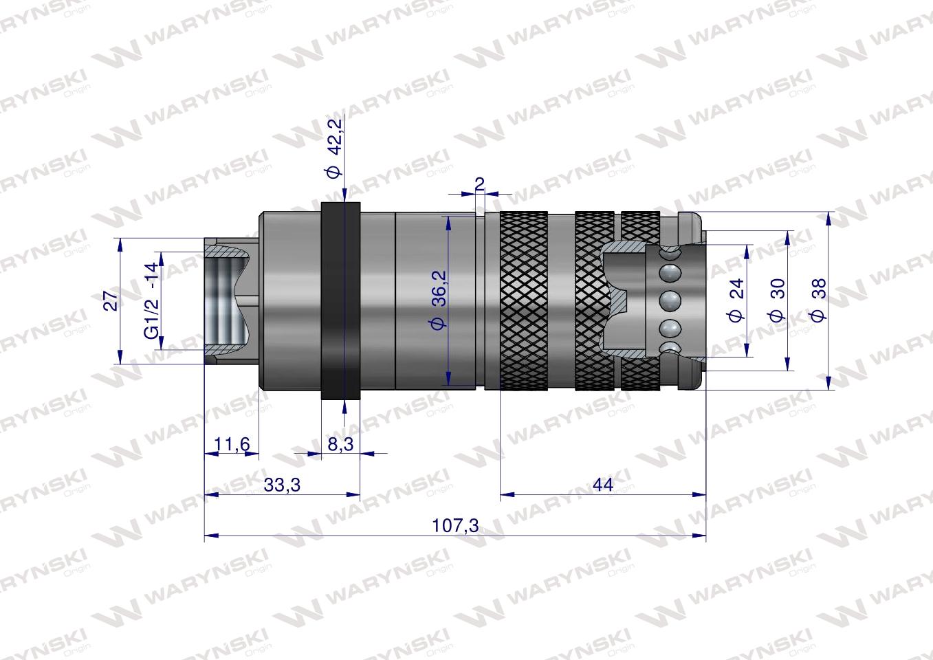 Szybkozłącze hydrauliczne zrywalne seria WIA3CV (3CFPV) 68 l/min gniazdo G1/2"BSP gwint wewnętrzny EURO PUSH-PULL (ISO 7241-A) Waryński