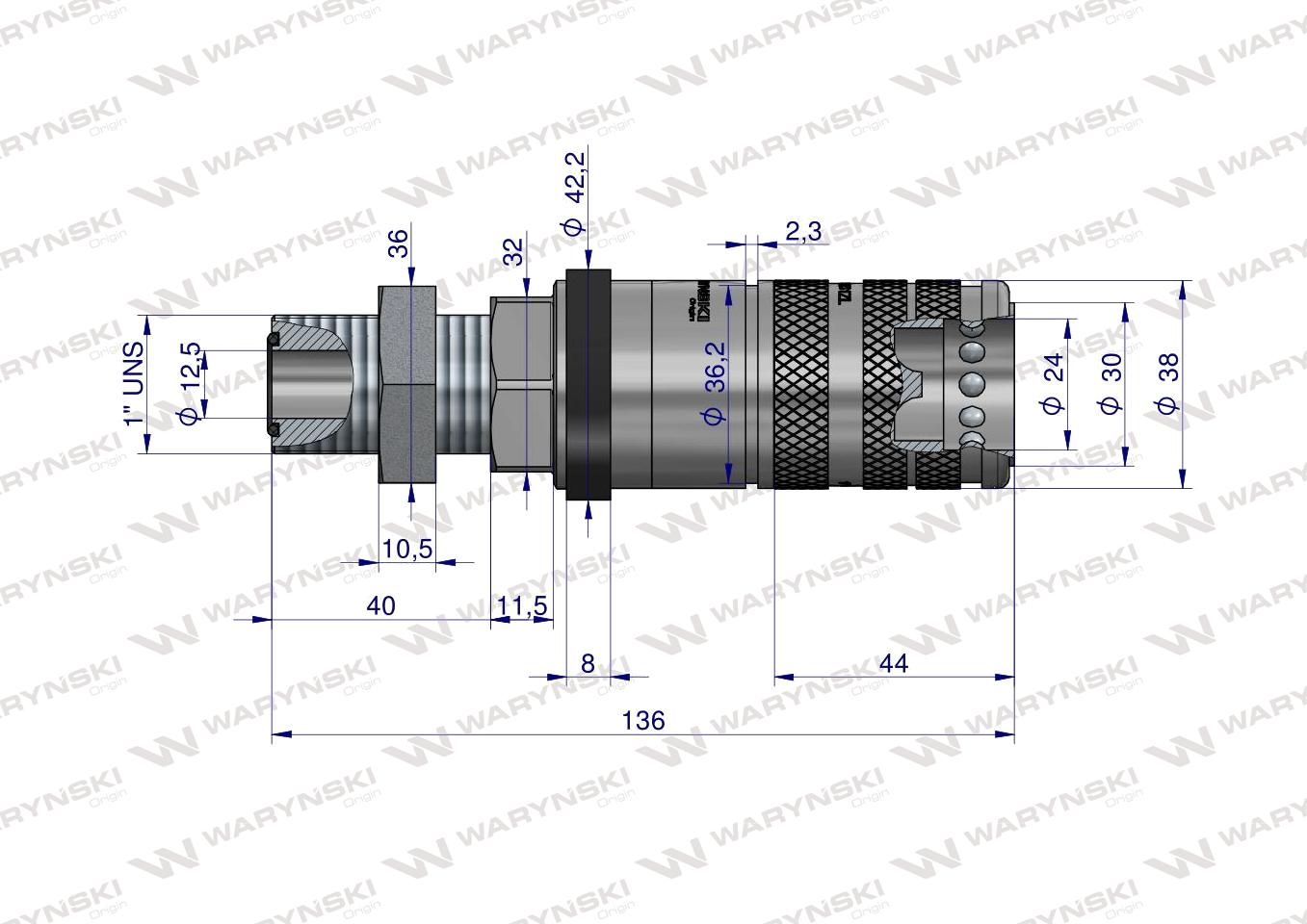 Szybkozłącze hydrauliczne zrywalne seria WIA3CV (3CFPV) 68 l/min gniazdo long 1" ORFS gwint zewnętrzny EURO PUSH-PULL (ISO 7241-A) Waryński