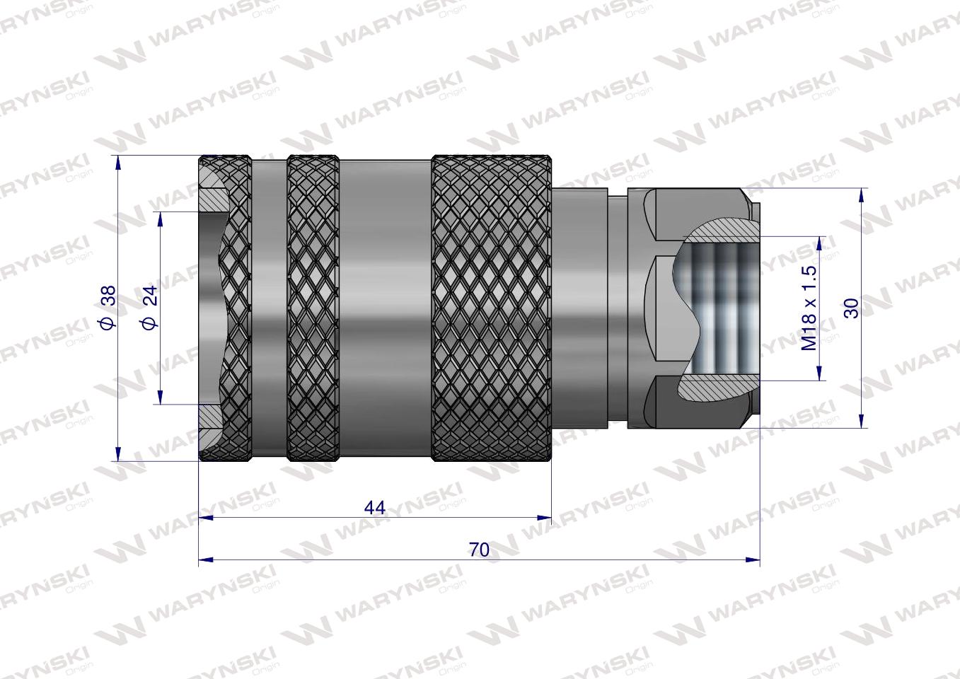 Szybkozłącze hydrauliczne gniazdo M18x1.5 gwint wewnętrzny EURO PUSH-PULL (ISO 7241-A) Waryński