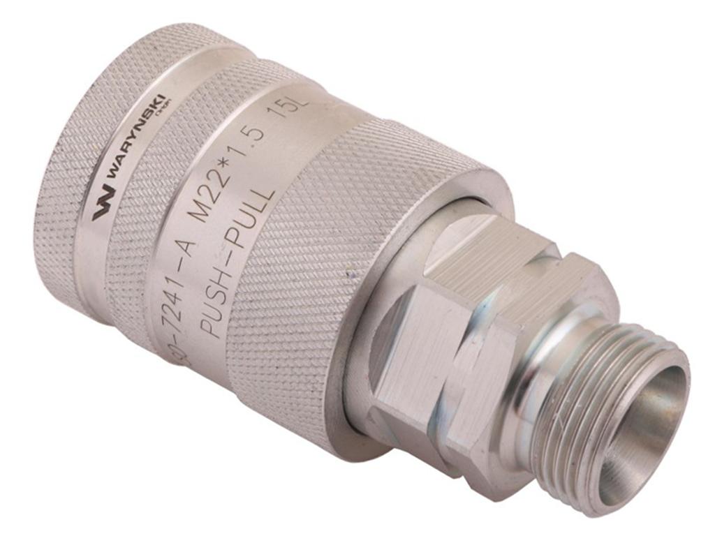 Szybkozłącze hydrauliczne gniazdo z eliminatorem ciśnienia M22x1.5 gwint zew. EURO PUSH-PULL (9100822G) (ISO 7241-A) Waryński (opakowanie 10szt)