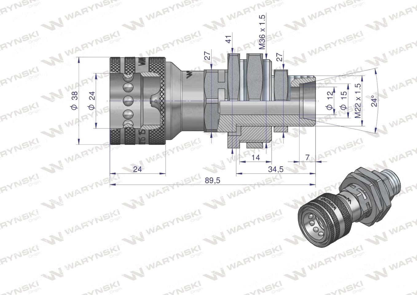 Szybkozłącze hydrauliczne gniazdo long z eliminatorem ciśnienia M22x1.5 gwint zewnętrzny EURO (504900) (9199822G/ST) (ISO 7241-A) Waryński (opakowanie 10szt)