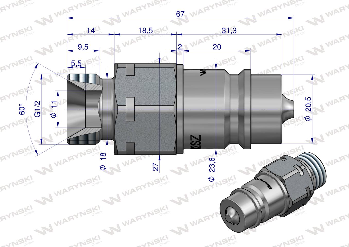 Szybkozłącze hydrauliczne wtyczka G1/2"BSP gwint zewnętrzny  EURO ISO 7241-A Waryński