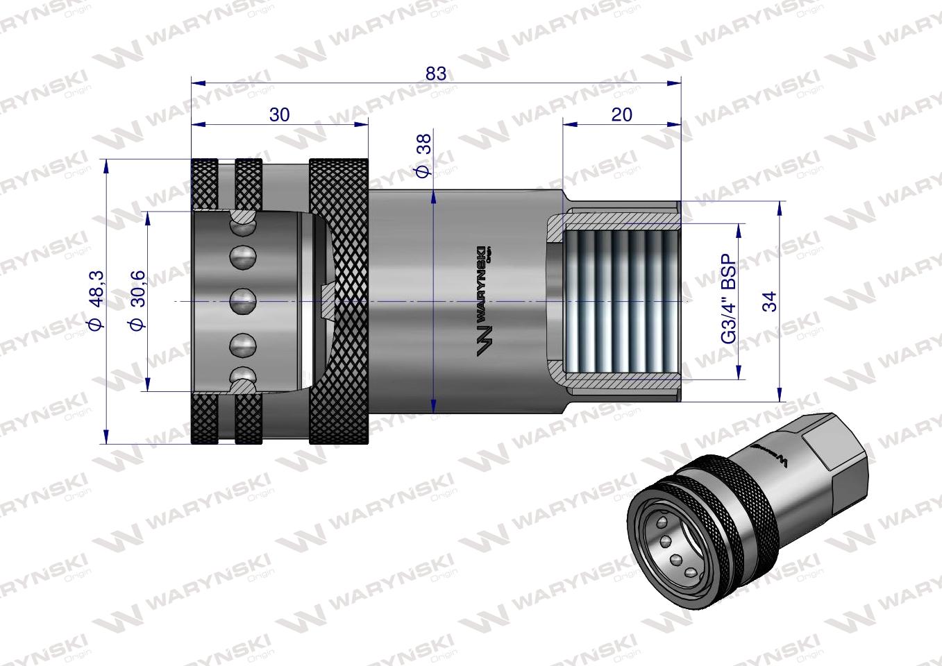 Szybkozłącze hydrauliczne gniazdo G3/4"BSP gwint wewnętrzny ISO 7241-A Waryński