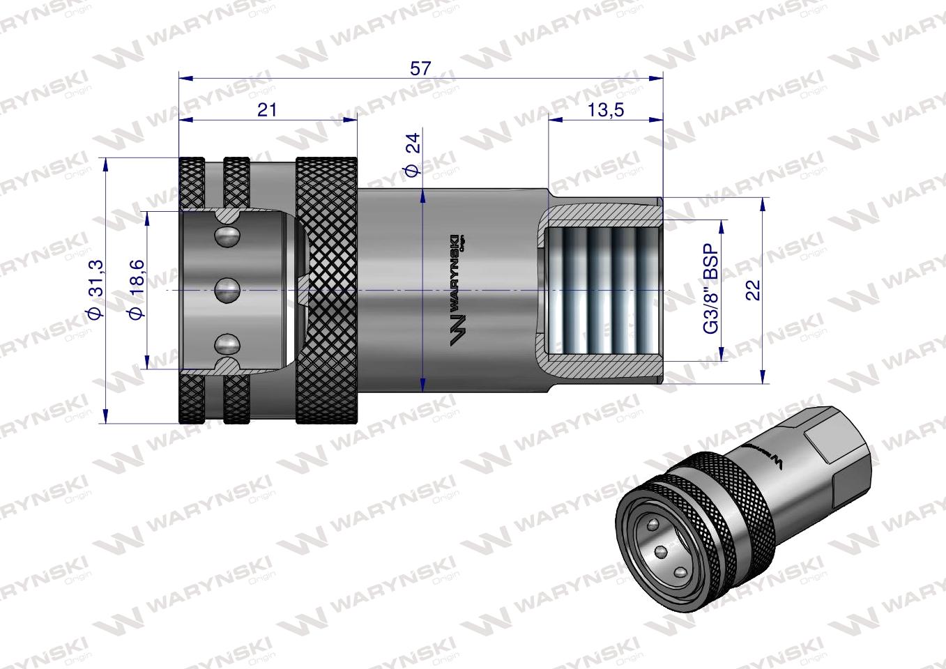 Szybkozłącze hydrauliczne gniazdo G3/8"BSP gwint wewnętrzny ISO 7241-A Waryński