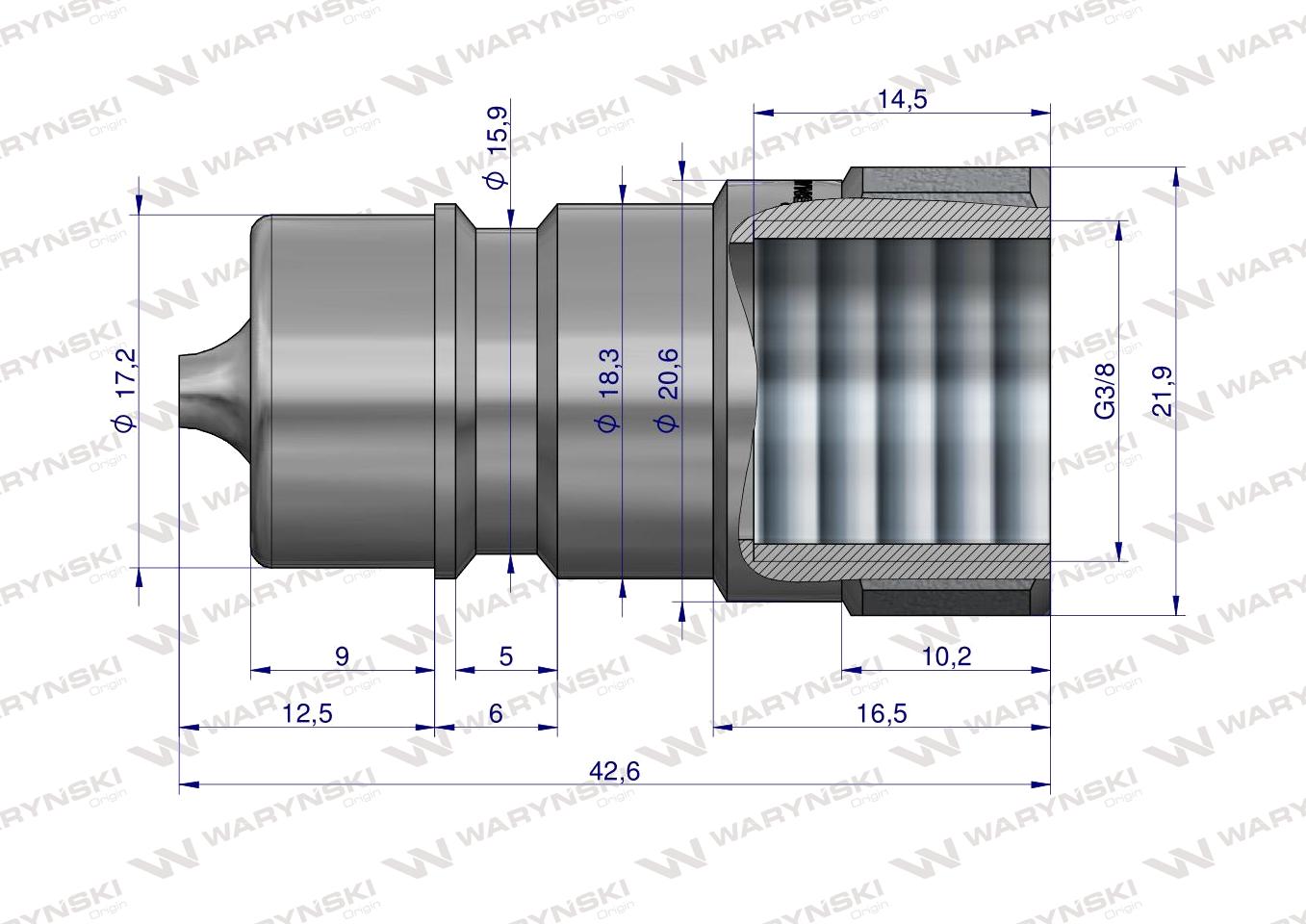 Szybkozłącze hydrauliczne wtyczka G3/8"BSP gwint wewnętrzny ISO 7241-A Waryński 