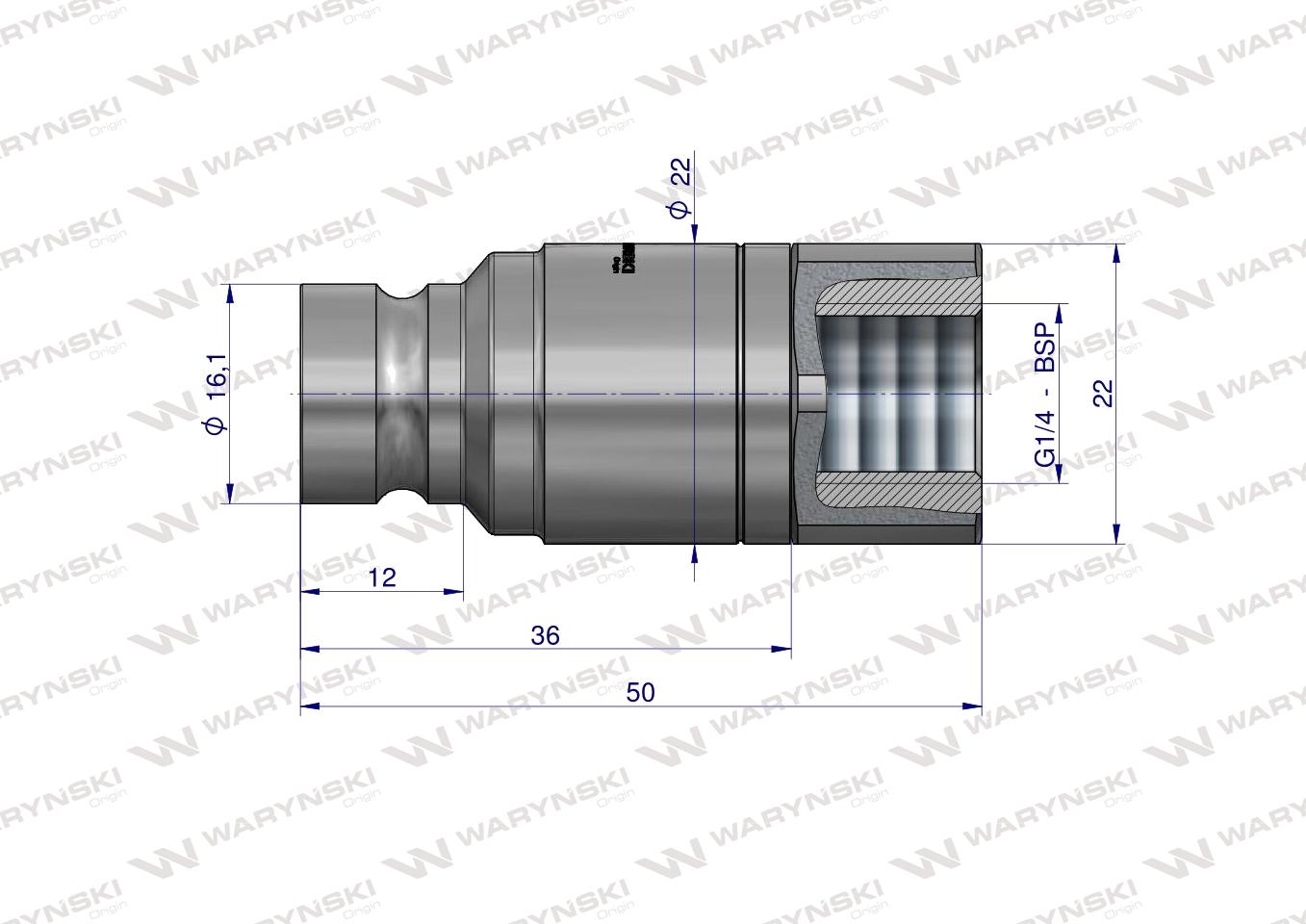 Szybkozłącze hydrauliczne suchoodcinające wtyczka G1/4"BSP gwint wewnętrzny ISO16028 Waryński 
