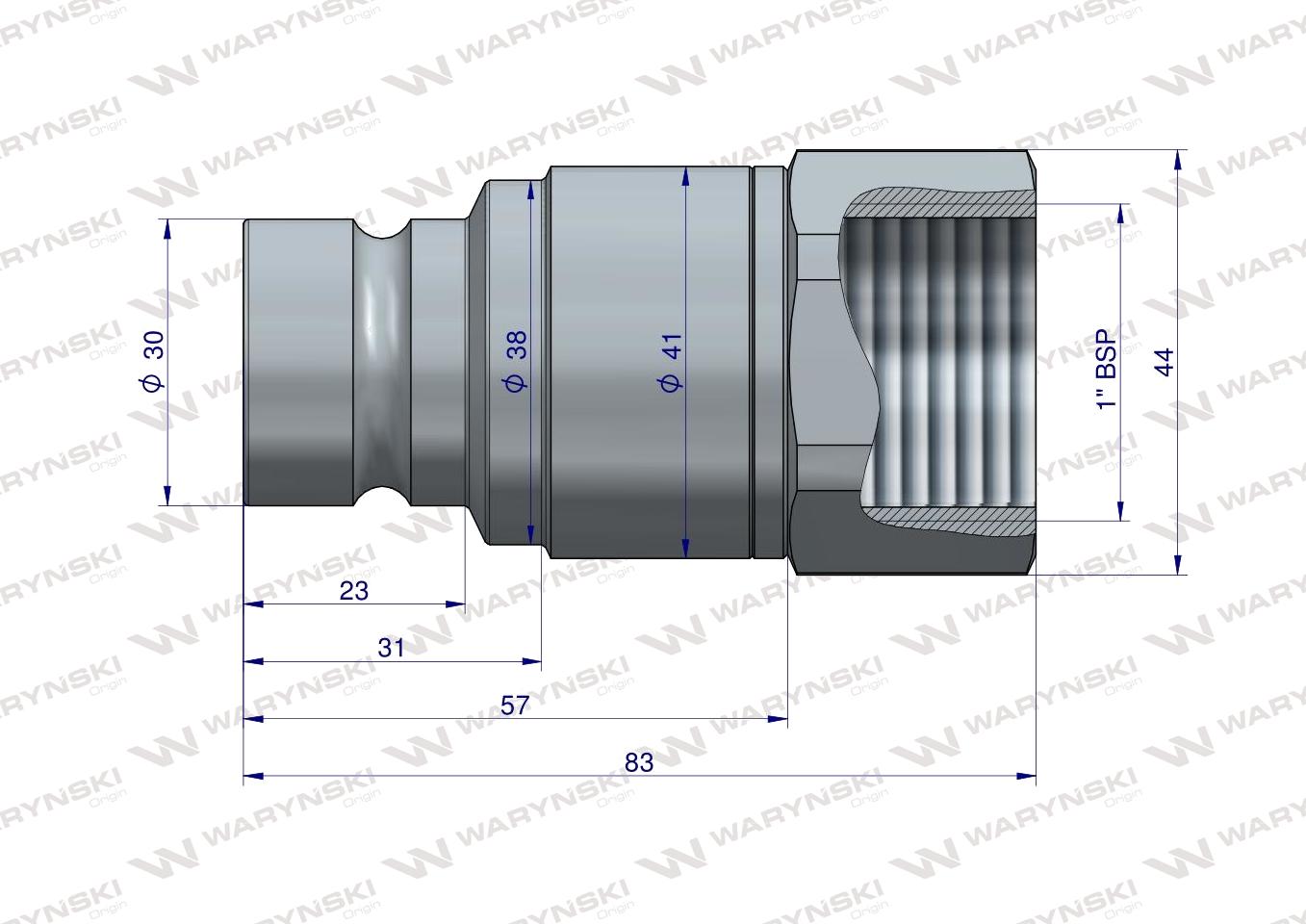 Szybkozłącze hydrauliczne suchoodcinające (rozmiar 3/4) wtyczka G1"BSP gwint wewnętrzny ISO16028 Waryński