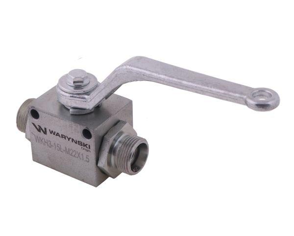 Zawór kulowy hydrauliczny 3-drogowy 3/2 M22x1.5 15L z otworami mocującymi 500 bar Waryński