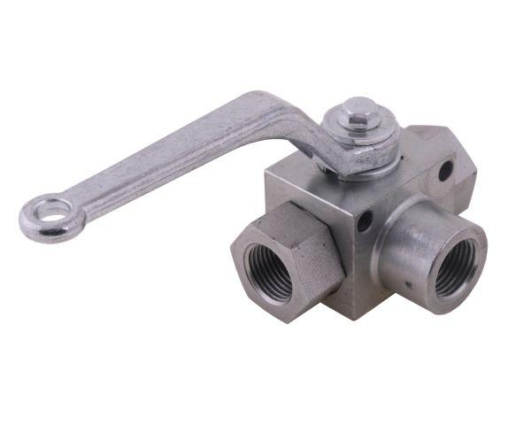 Zawór kulowy hydrauliczny 3-drogowy 3/2 - 1/2"BSP z otworami mocującymi 500 bar Waryński