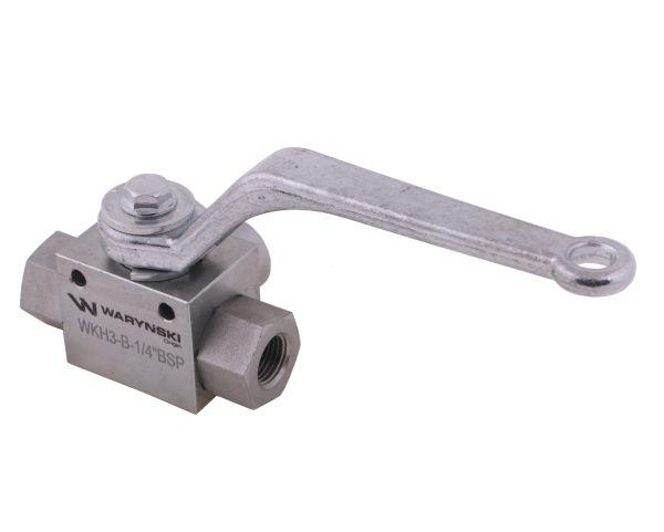 Zawór kulowy hydrauliczny 3-drogowy 3/2 - 1/4"BSP z otworami mocującymi 500 bar Waryński