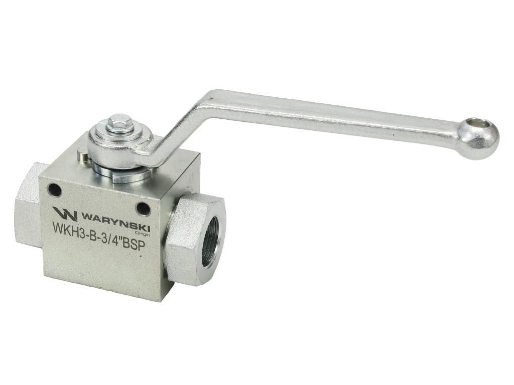 Zawór kulowy hydrauliczny 3-drogowy 3/2 - 3/4"BSP z otworami mocującymi 315 bar Waryński