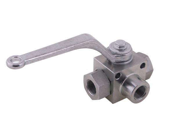 Zawór kulowy hydrauliczny 3-drogowy 3/2 - 3/8"BSP z otworami mocującymi 500 bar Waryński