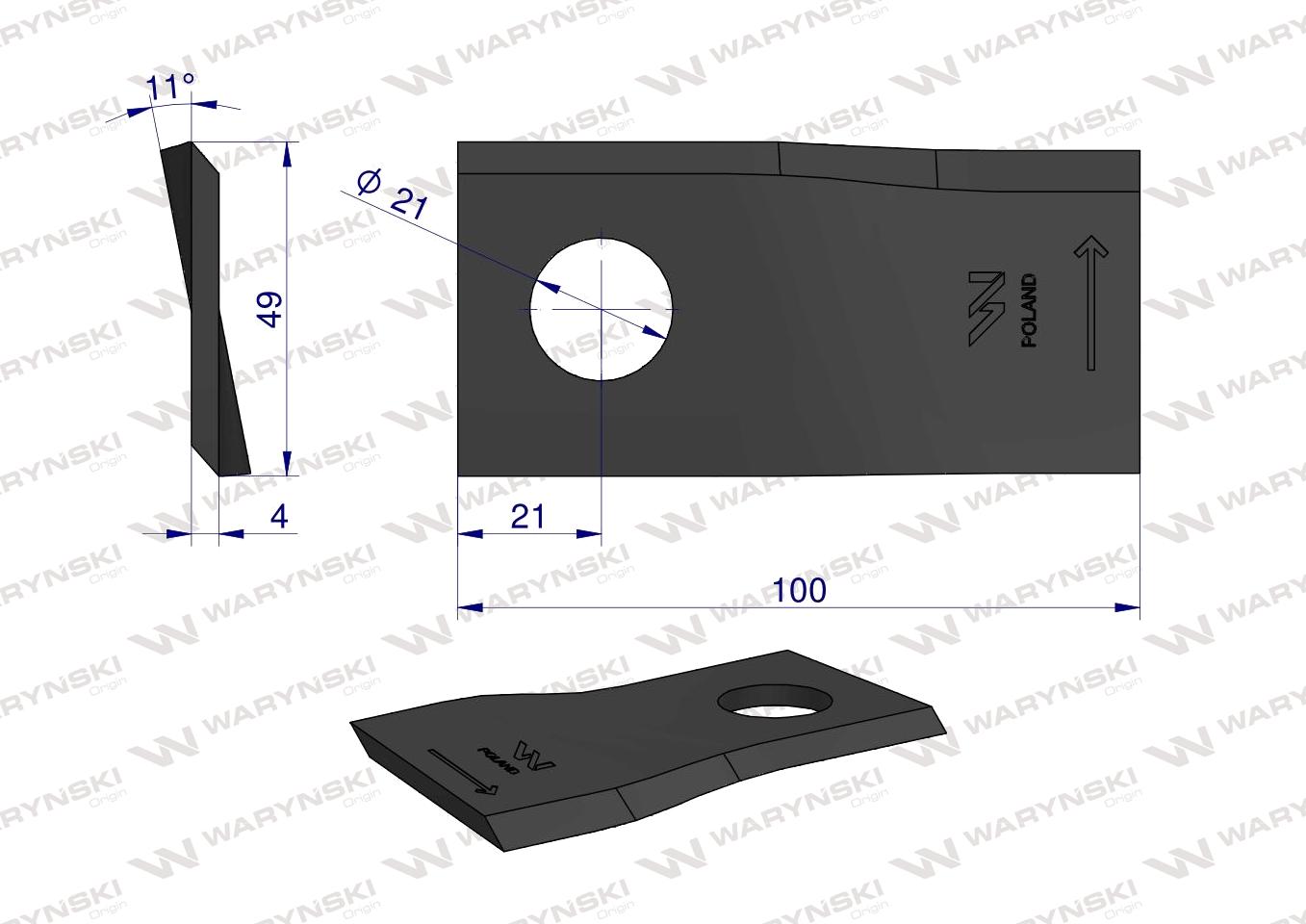 Nóż, nożyk kosiarka 100X48X4X21 lewy zastosowanie 434977 Pottinger WARYŃSKI ( sprzedawane po 25 )