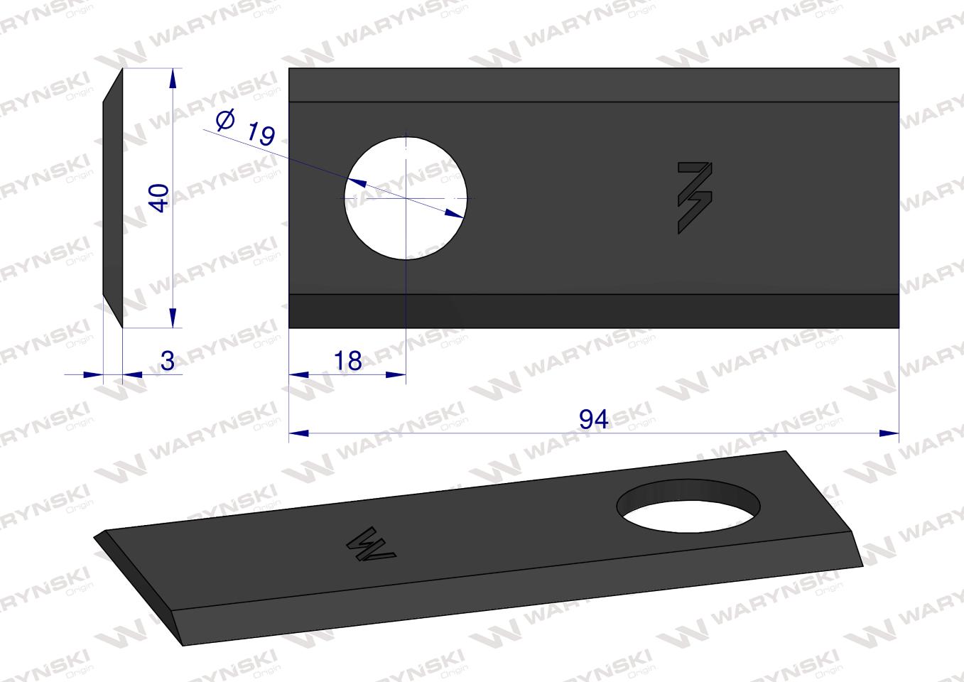 Nóż. nożyk kosiarka (polska)  5036010450 9781860 WARYŃSKI ( sprzedawane po 12 )
