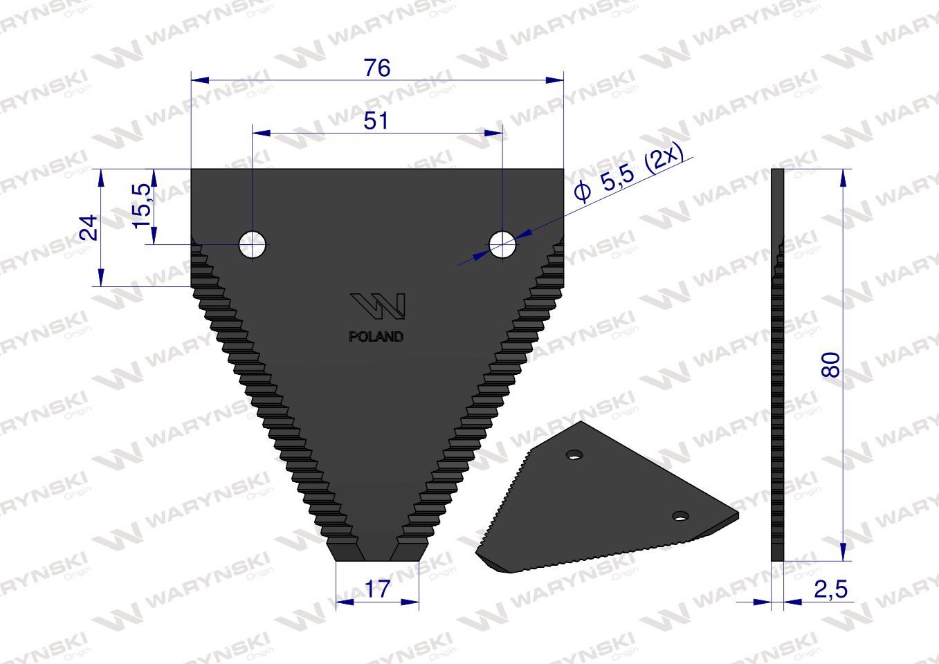 Nóż, nożyk listwy nożowej Bizon 506000001 ząbkowanie na wierzchu WARYŃSKI ( sprzedawane po 20 )