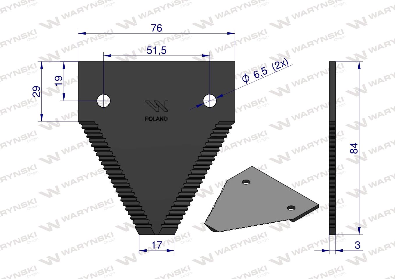 Nóż, nożyk górno nacinany zastosowanie 611203.1 Claas WARYŃSKI ( sprzedawane po 25 )