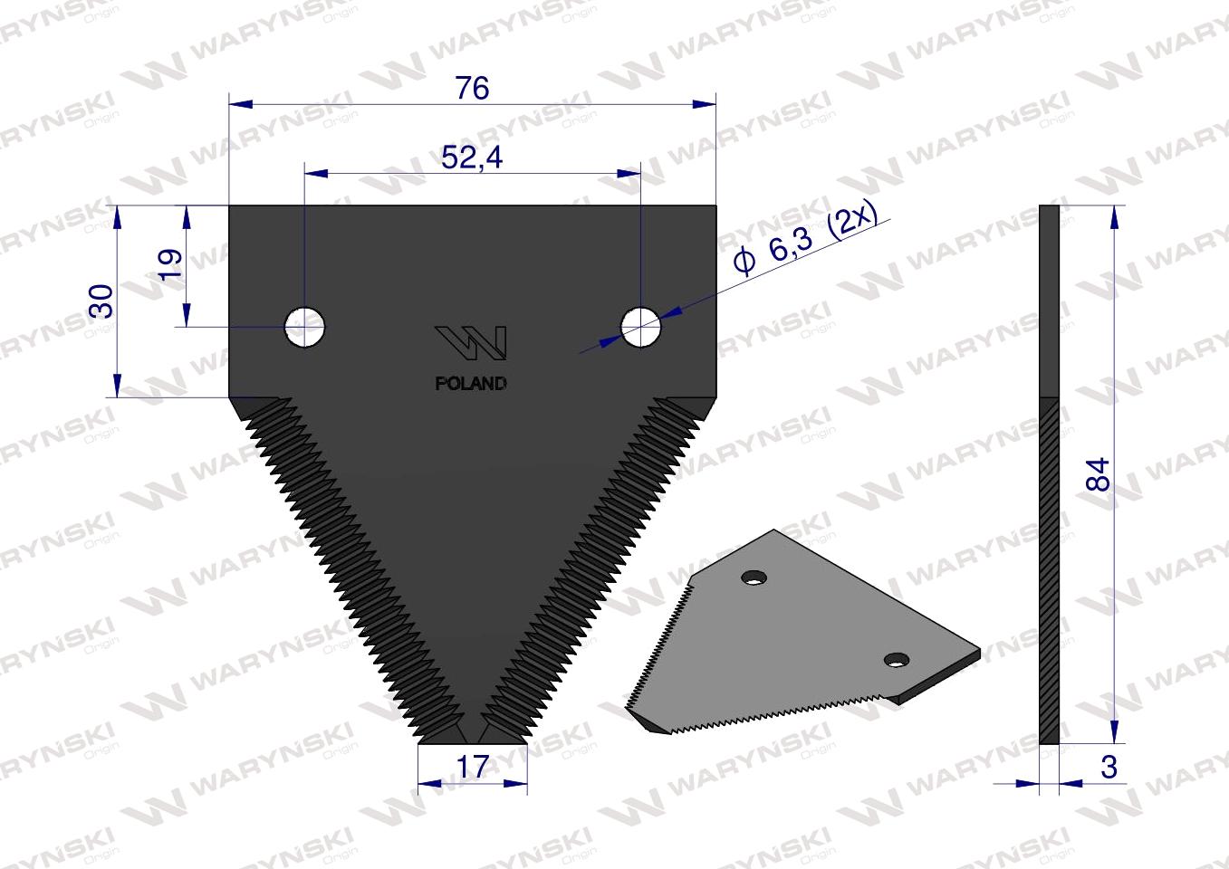 Nóż żniwny ostrza ząbkowane na wierzchu listwa nożowa zastosowanie 84429103 New Holland WARYŃSKI ( sprzedawane po 25 )