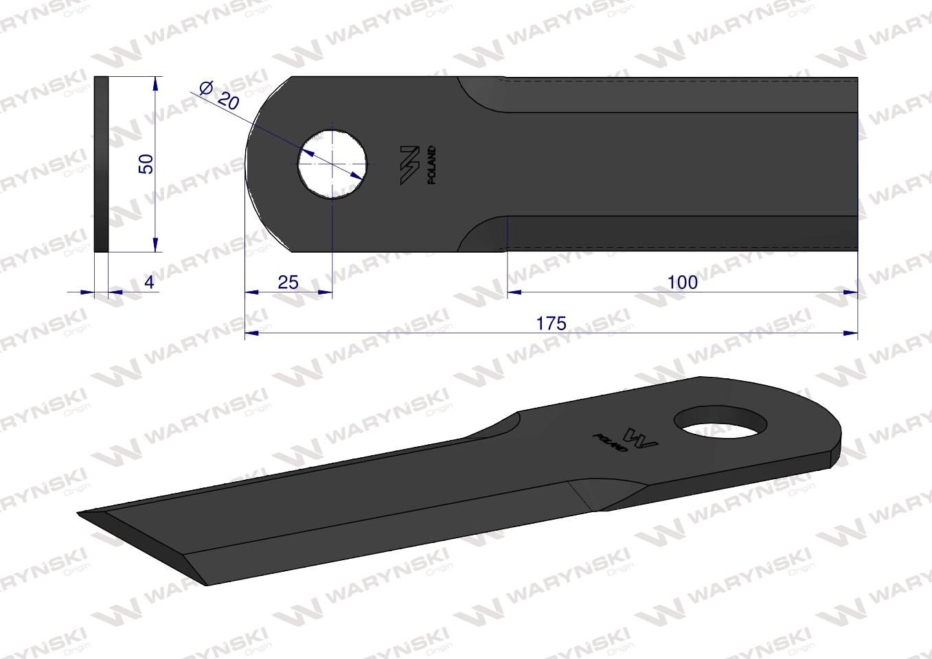 Nóż obrotowy rozdrabniacz słomy sieczkarnia BIZON SUPER Płock Wągrowiec zastosowanie R5 5110700010 fi-20 WARYŃSKI ( sprzedawane po 25 )