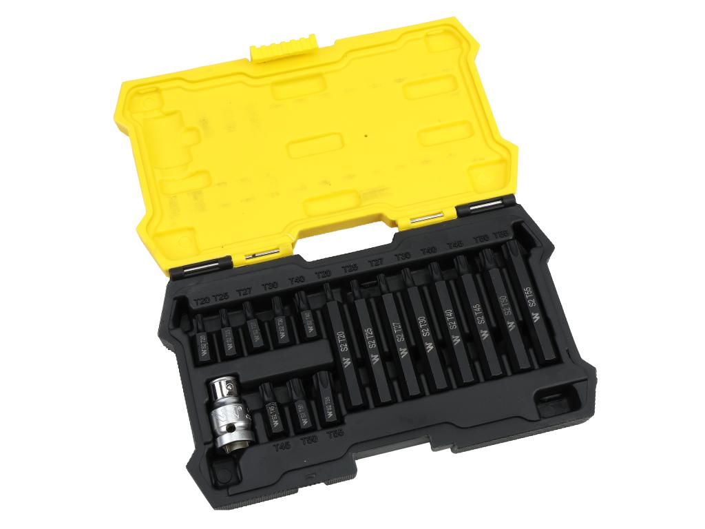 Zestaw bitów, 75mm torx ze stali S2 pokrycie antykorozyjne z adapterem 1/2" 17 el., Waryński