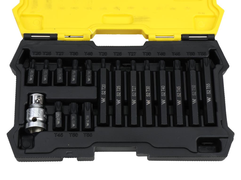 Zestaw bitów, 75mm torx ze stali S2 pokrycie antykorozyjne z adapterem 1/2" 17 el., Waryński