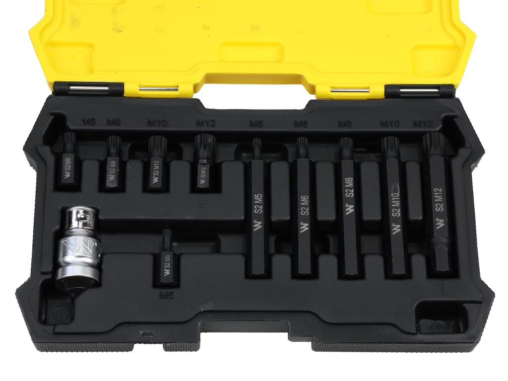 Zestaw bitów, 75mm spline ze stali S2 pokrycie antykorozyjne z adapterem 1/2" 11 el., Waryński