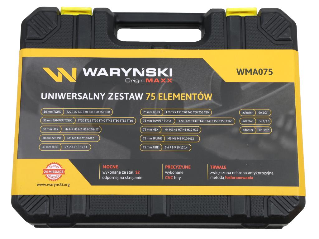 Zestaw bitów, 75mm torx hex spline ribe ze stali S2 pokrycie antykorozyjne z adapterami 75 el., Waryński