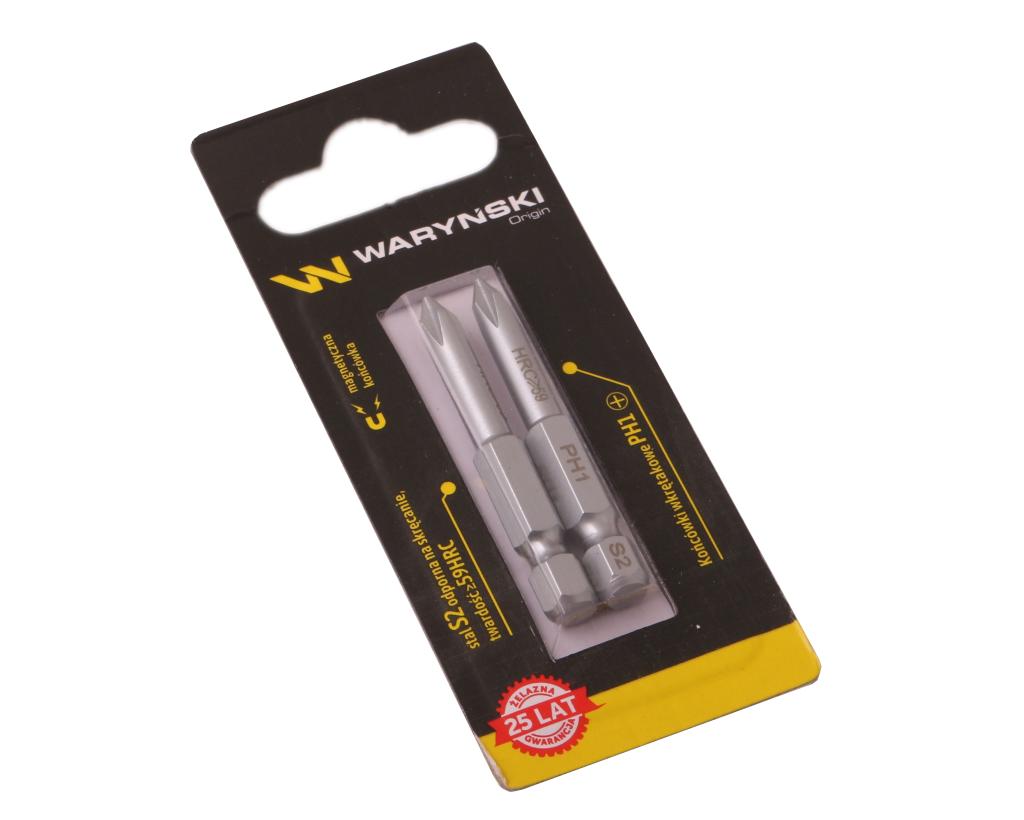 Końcówki wkrętakowe bity  PH1 50mm Waryński komplet w blistrze dwusztukowym