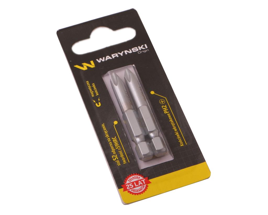 Końcówki wkrętakowe bity PH2 50mm Waryński komplet w blistrze dwusztukowym
