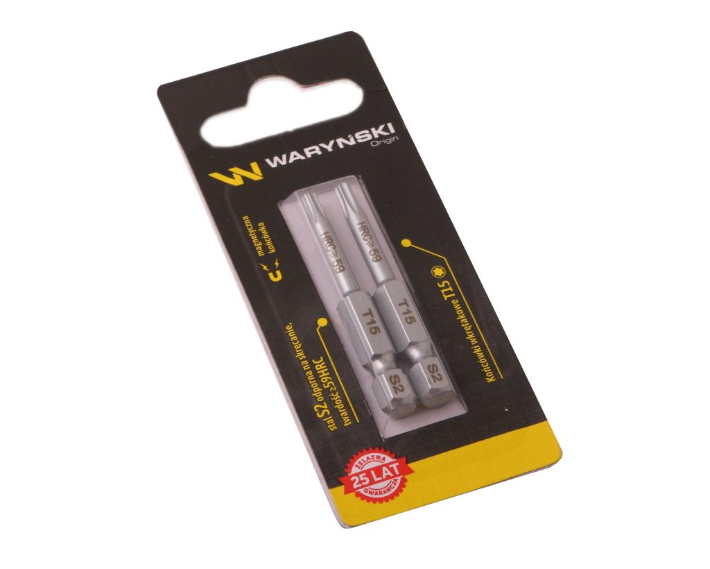 Końcówki wkrętakowe bity T15 50mm Waryński komplet w blistrze dwusztukowym