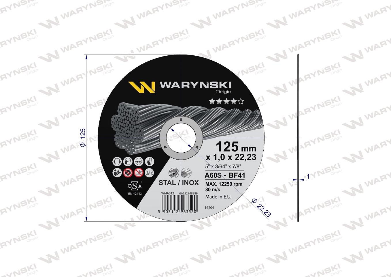 Tarcza do cięcia metalu 125 x1.0 x22.23 mm wielopak Waryński (sprzedawane po 25 szt)