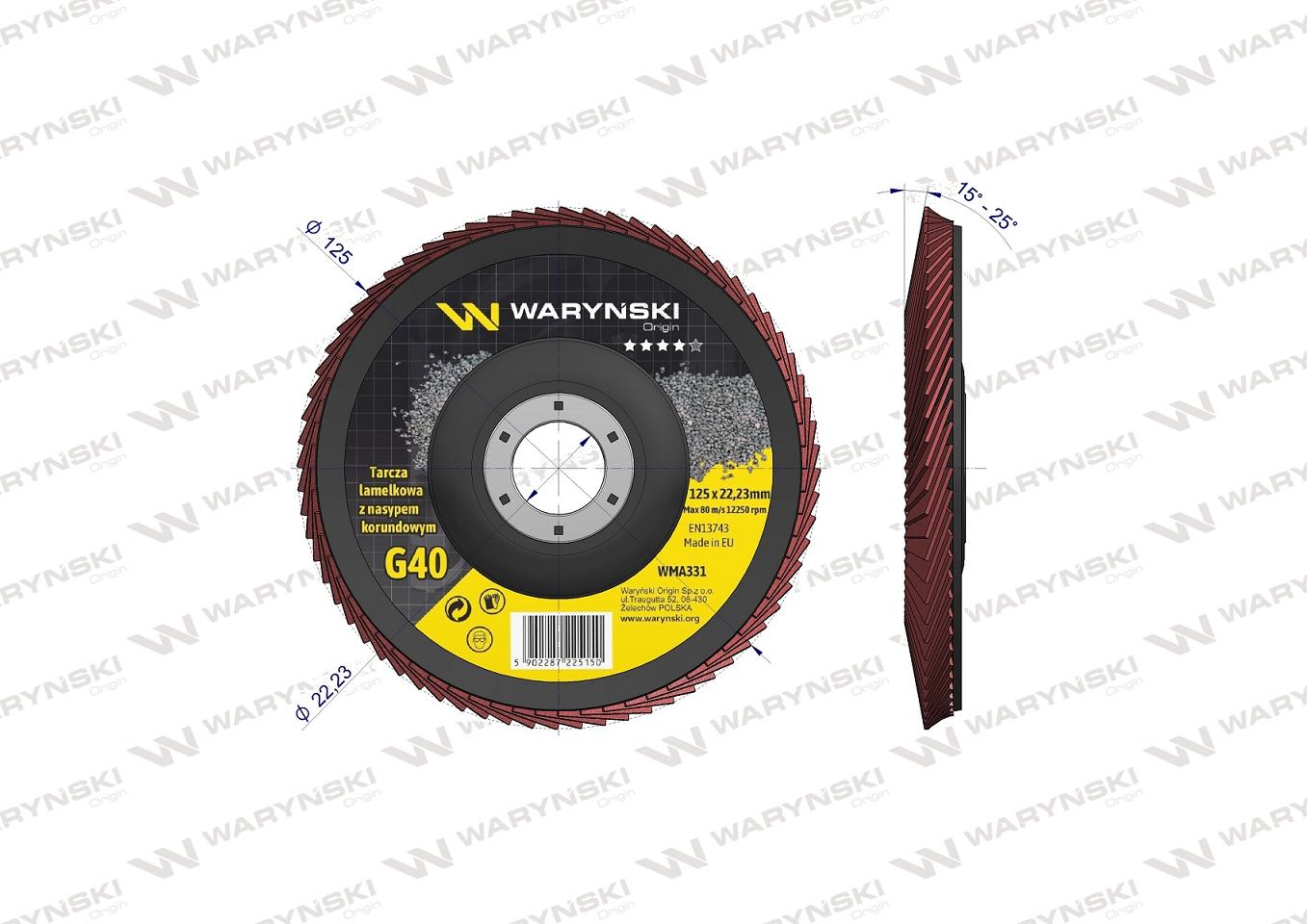 Tarcza do szlifierki 125 mm lamelkowa z elektrokorundem GR40 (sprzedawana po 10 szt.) Waryński