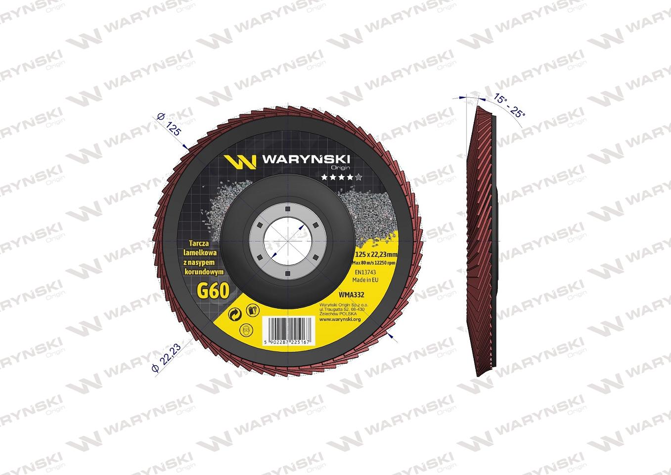 Tarcza do szlifierki 125 mm lamelkowa z elektrokorundem GR60 (sprzedawana po 10 szt.) Waryński