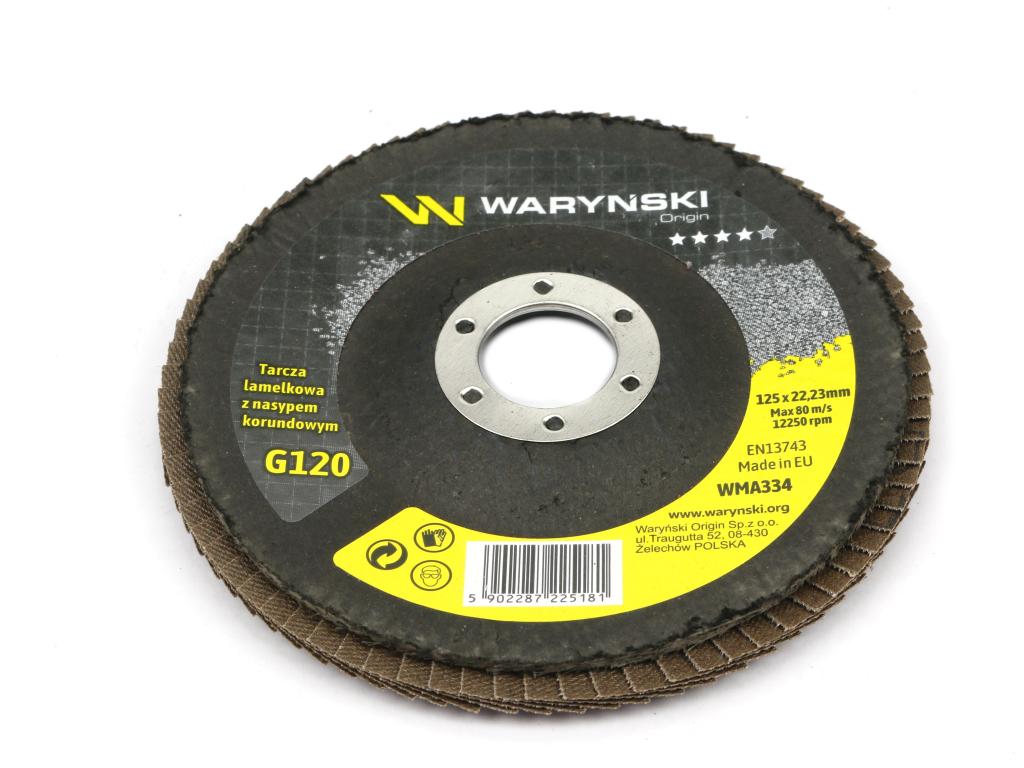 Tarcza do szlifierki 125 mm lamelkowa z elektrokorundem GR120 (sprzedawana po 10 szt.) Waryński