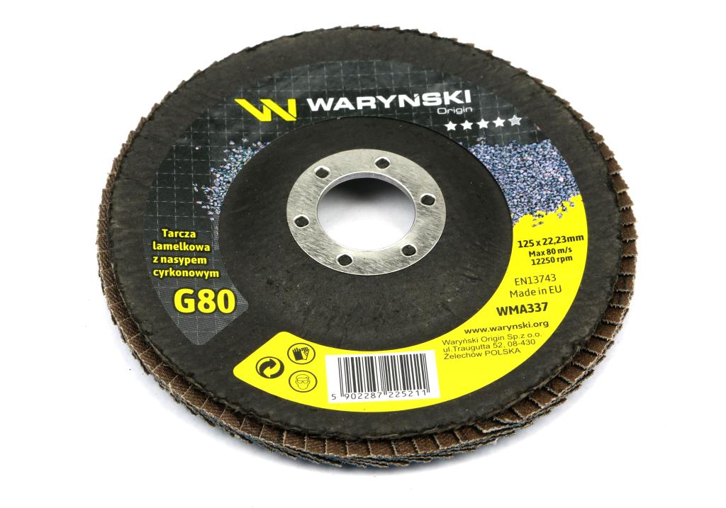 Tarcza do szlifierki 125 mm lamelkowa. cyrkonowa GR80 (sprzedawana po 10 szt.)  Waryński