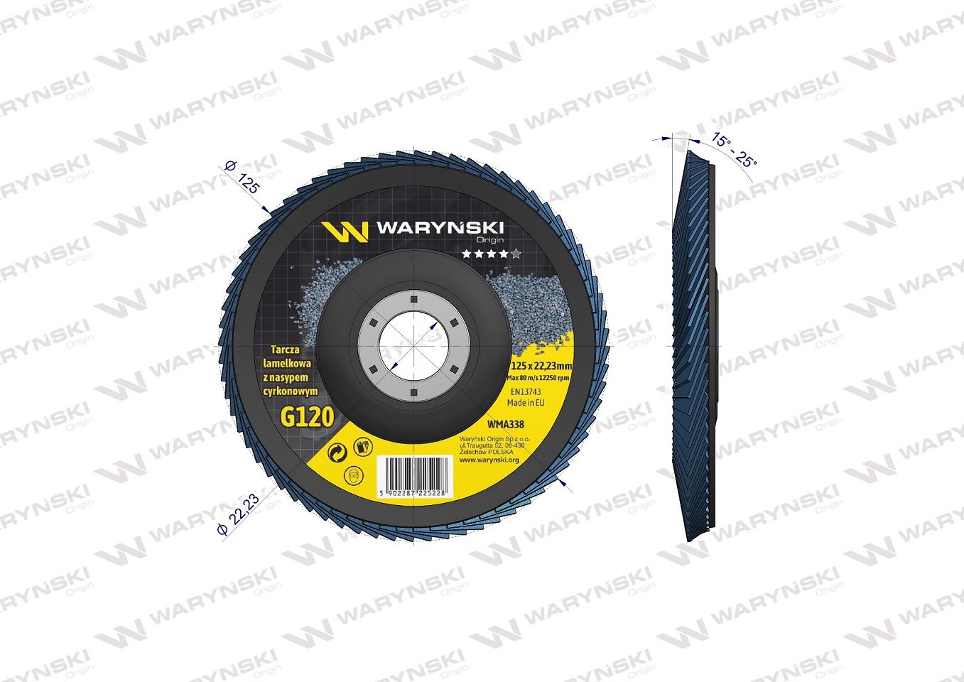 Tarcza do szlifierki 125 mm lamelkowa. cyrkonowa GR120 (sprzedawana po 10 szt.) Waryński