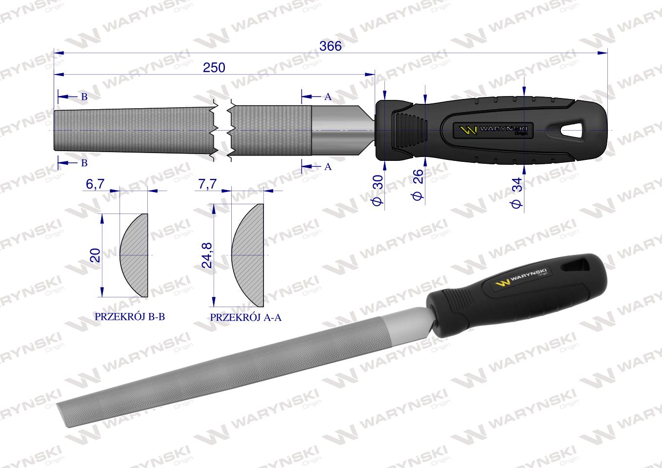 Pilnik półokrągły 250 mm Waryński