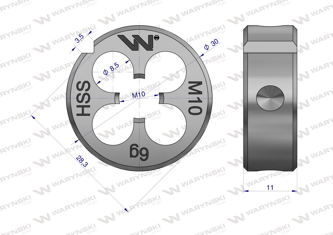 Narzynka przemysłowa M10x1,5 ze stali HSS DIN22568 Warynski