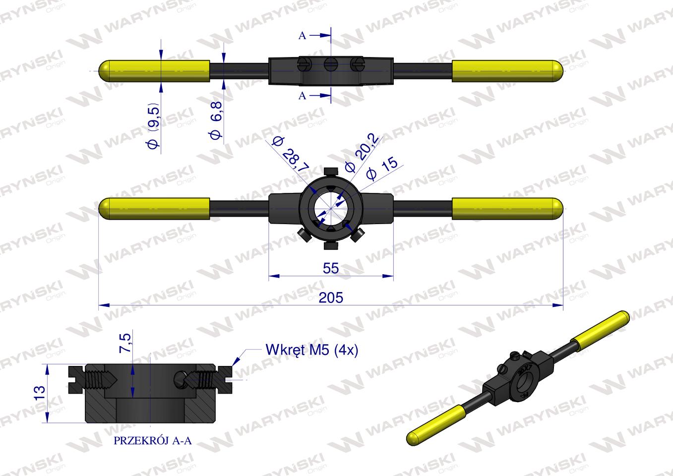 Oprawka wzmocniona pokrętło do narzynek ręcznych  20x 7mm (M4.5-M6) Waryński