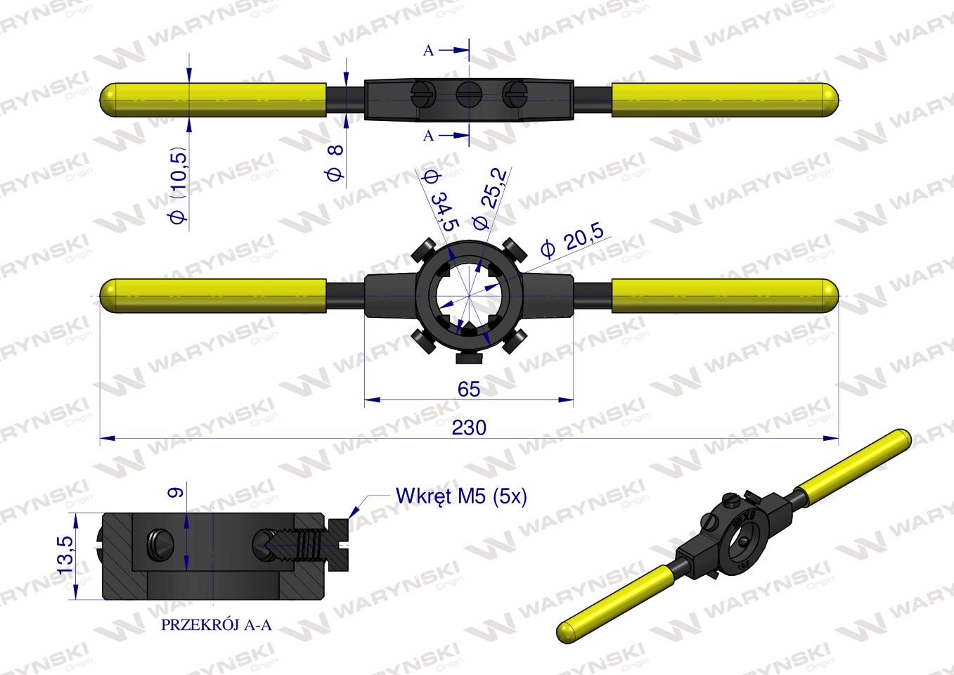 Oprawka wzmocniona pokrętło do narzynek ręcznych  25x 9mm (M7-M9) Waryński