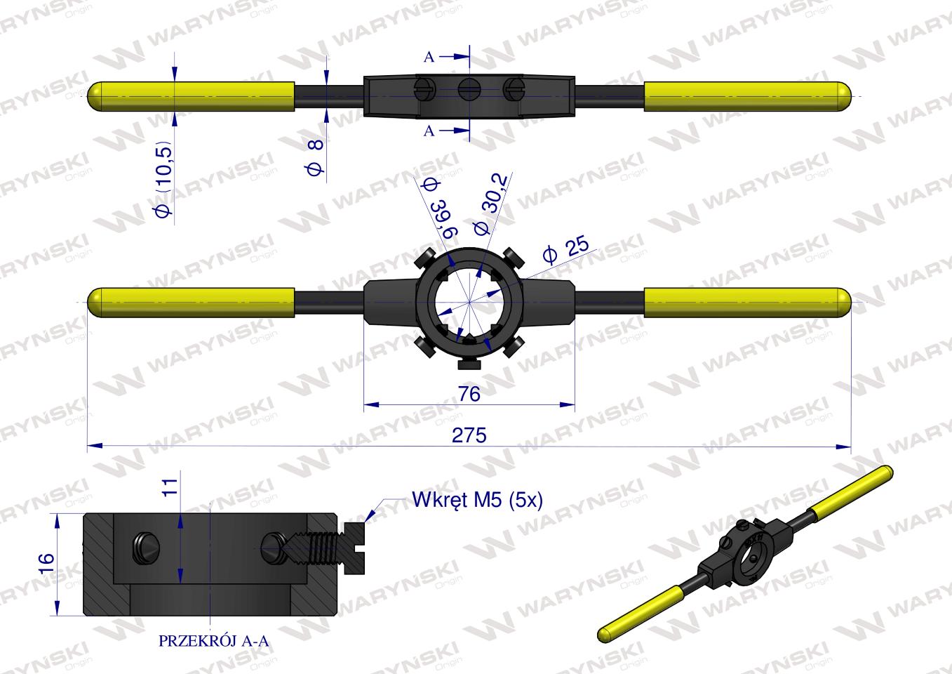 Oprawka wzmocniona pokrętło do narzynek ręcznych  30x 11mm (M10-M11) Waryński