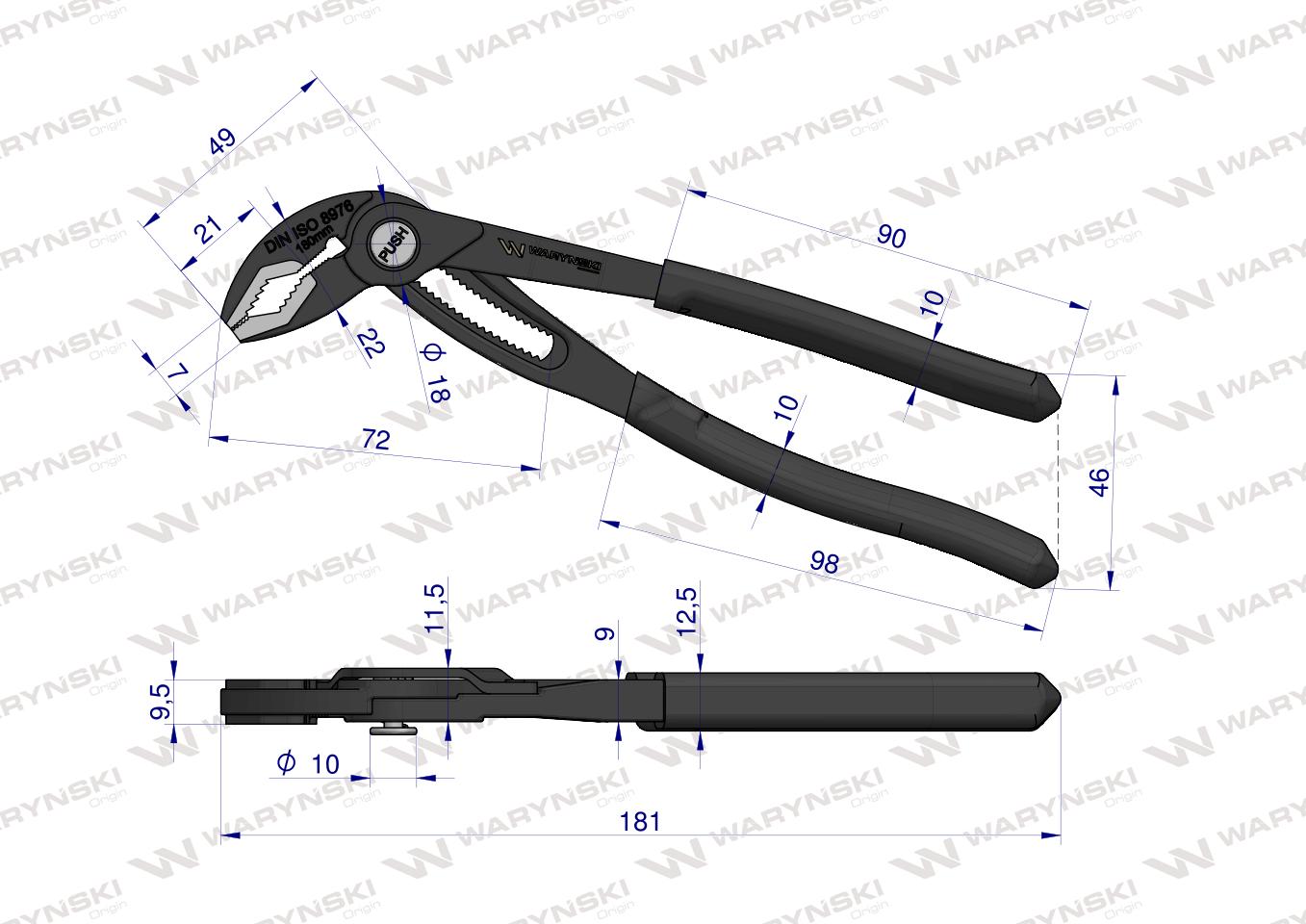 Szczypce do rur szybkonastawne 180mm. zakres szczęk 42 mm Waryński