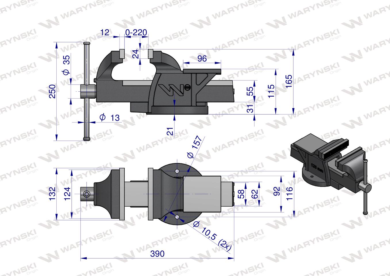 Imadło ślusarskie ciężkie z żeliwa sferoidalnego stałe 125 mm Waryński