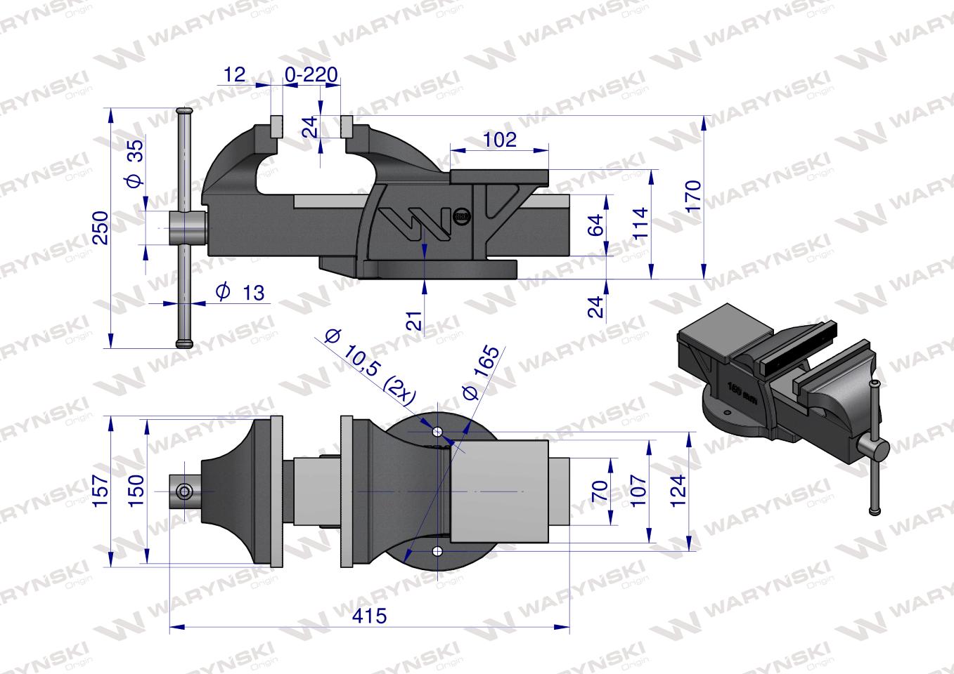 Imadło ślusarskie ciężkie z żeliwa sferoidalnego stałe 150 mm Waryński