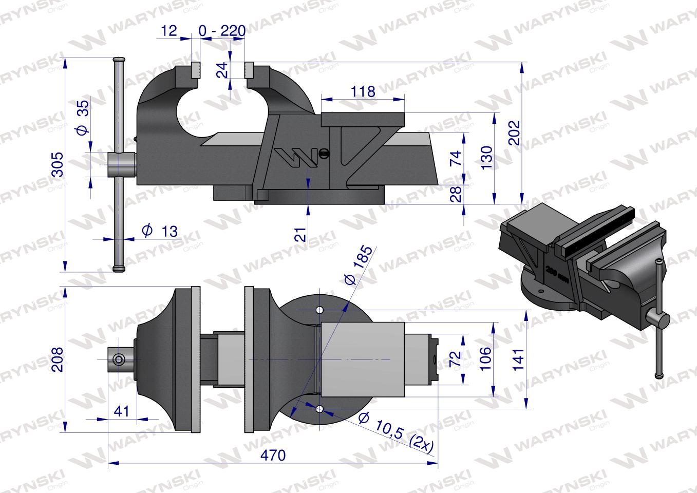 Imadło ślusarskie ciężkie z żeliwa sferoidalnego stałe 200 mm Waryński