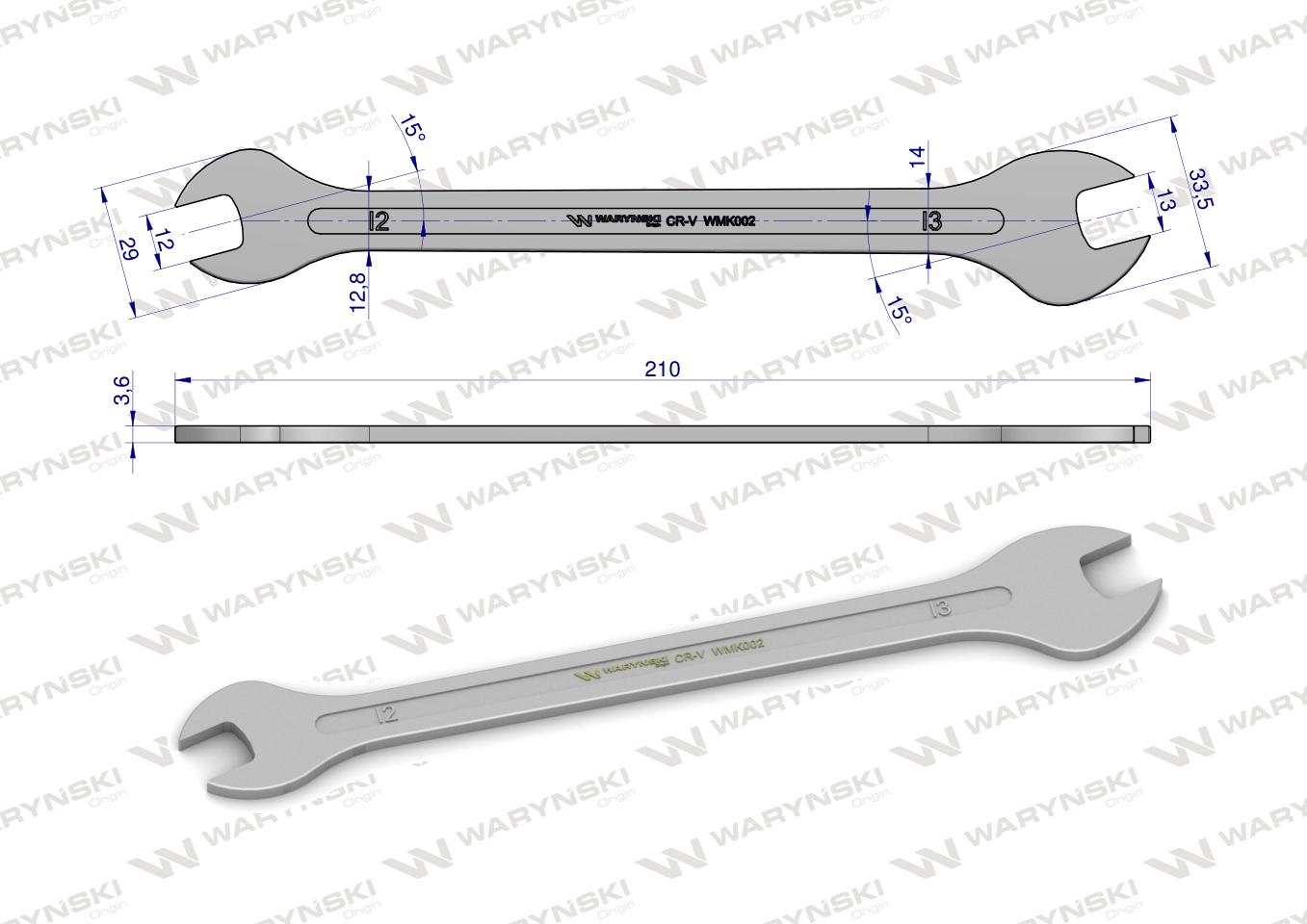 Klucz ultra płaski 12 x 13 mm, CrV Waryński