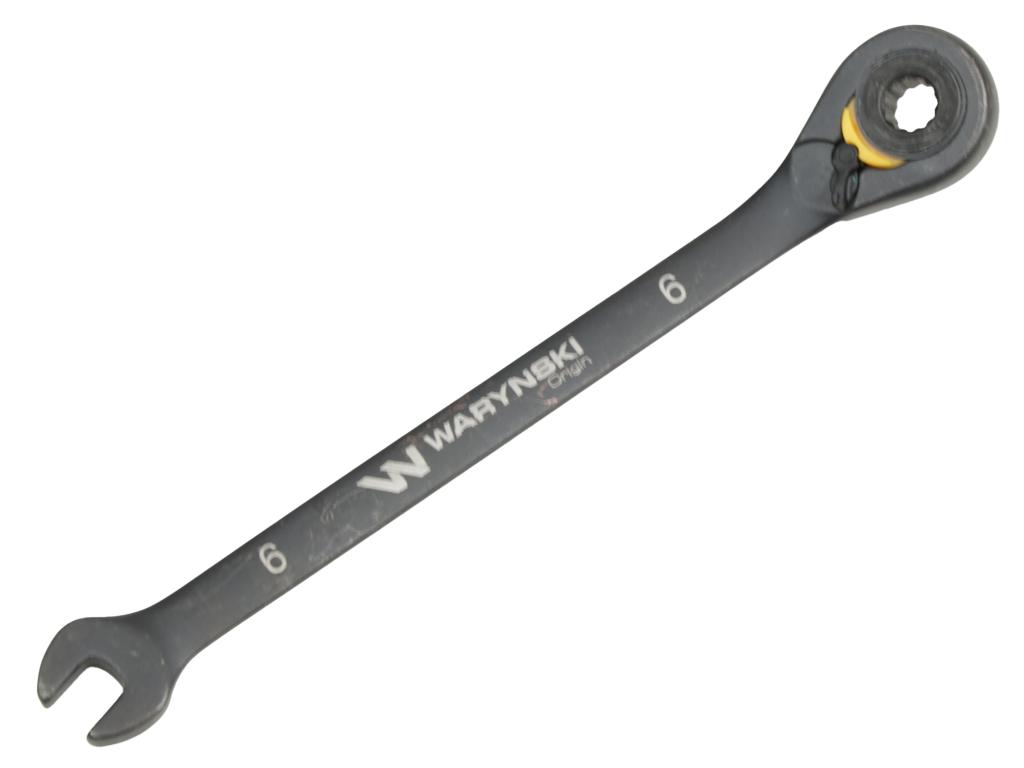 Klucz płasko-oczkowy 6mm z grzechotką podgiętą dwukierunkową 72 zęby standard ASME B107-2010, Waryński