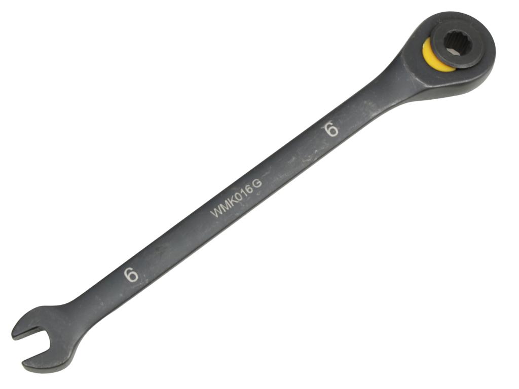 Klucz płasko-oczkowy 6mm z grzechotką podgiętą dwukierunkową 72 zęby standard ASME B107-2010, Waryński