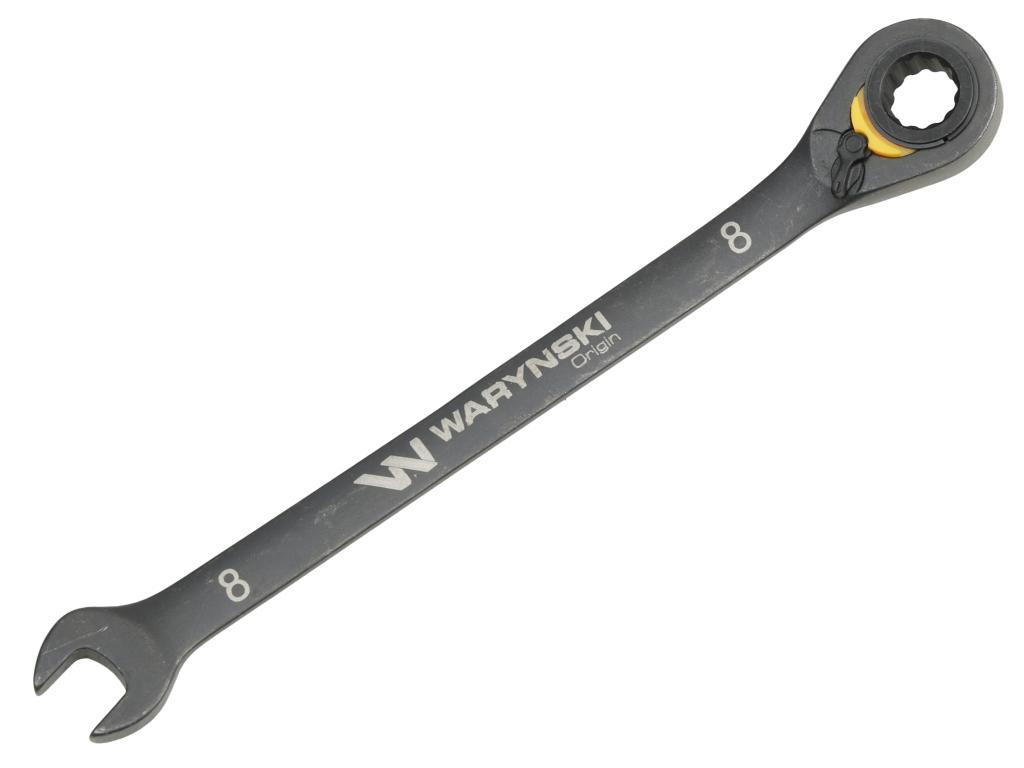 Klucz płasko-oczkowy 8mm z grzechotką podgiętą dwukierunkową 72 zęby standard ASME B107-2010, Waryński