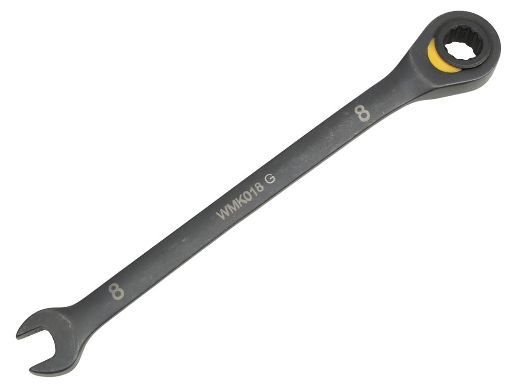 Klucz płasko-oczkowy 8mm z grzechotką podgiętą dwukierunkową 72 zęby standard ASME B107-2010, Waryński